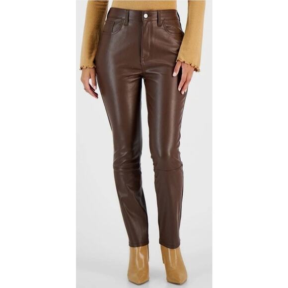 Tinseltown Juniors' Faux-Leather Straight-Leg Pants, Size 13 - Picture 1 of 2